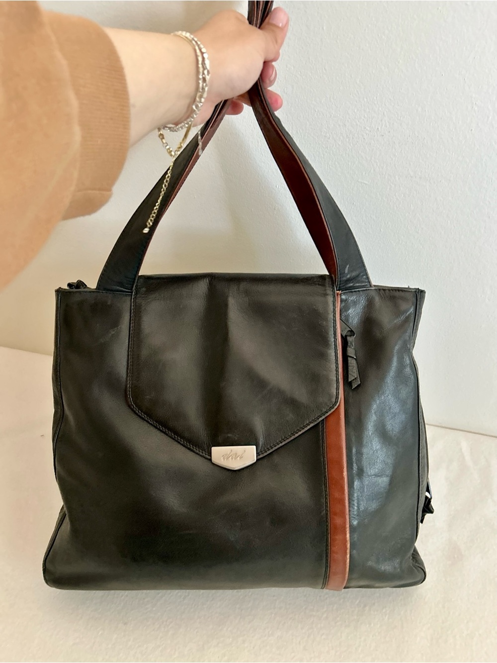 Vintage Derek Alexander Leather Tote Bag - black and brown